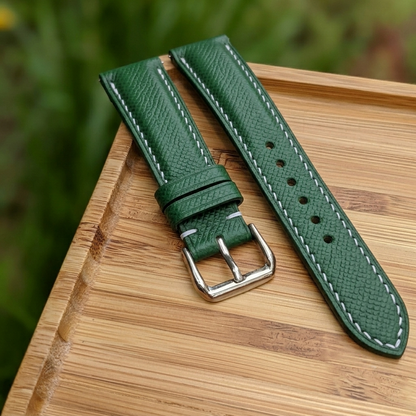 Epsom Watch Strap Handmade | Bespoke Green Bamboo Watch Band for Men | Leather Strap | Luxury Gift
