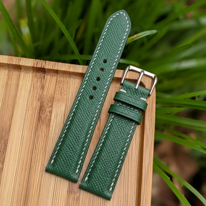 Epsom Watch Strap Handmade | Bespoke Green Bamboo Watch Band for Men | Leather Strap | Luxury Gift