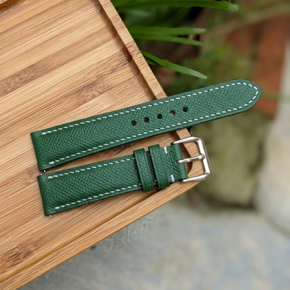 Epsom Watch Strap Handmade | Bespoke Green Bamboo Watch Band for Men | Leather Strap | Luxury Gift