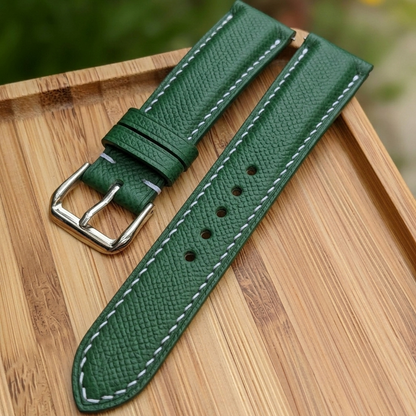 Epsom Watch Strap Handmade | Bespoke Green Bamboo Watch Band for Men | Leather Strap | Luxury Gift