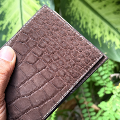 Personalized Chocolate Brown Alligator mixed Ostrich Leather Money Clip Wallet