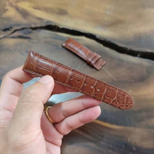 Cognac Brown Alligator Leather Watch Strap by Thor Leather Craft - detail view 2