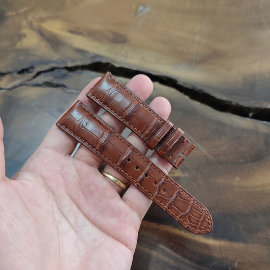 Cognac Brown Alligator Leather Watch Strap by Thor Leather Craft