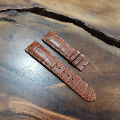 Alligator Watch Strap Handmade | Bespoke Cognac Brown Crocodile Watch Band for Men | Saddle Stitched Leather Strap | Luxury Gift