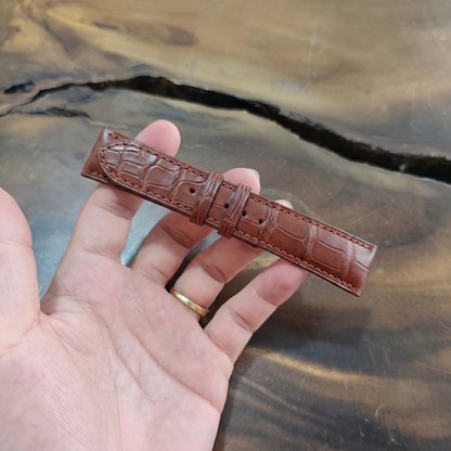 Alligator Watch Strap Handmade | Bespoke Cognac Brown Crocodile Watch Band for Men | Saddle Stitched Leather Strap | Luxury Gift