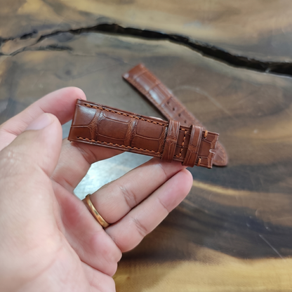 Alligator Watch Strap Handmade | Bespoke Cognac Brown Crocodile Watch Band for Men | Saddle Stitched Leather Strap | Luxury Gift