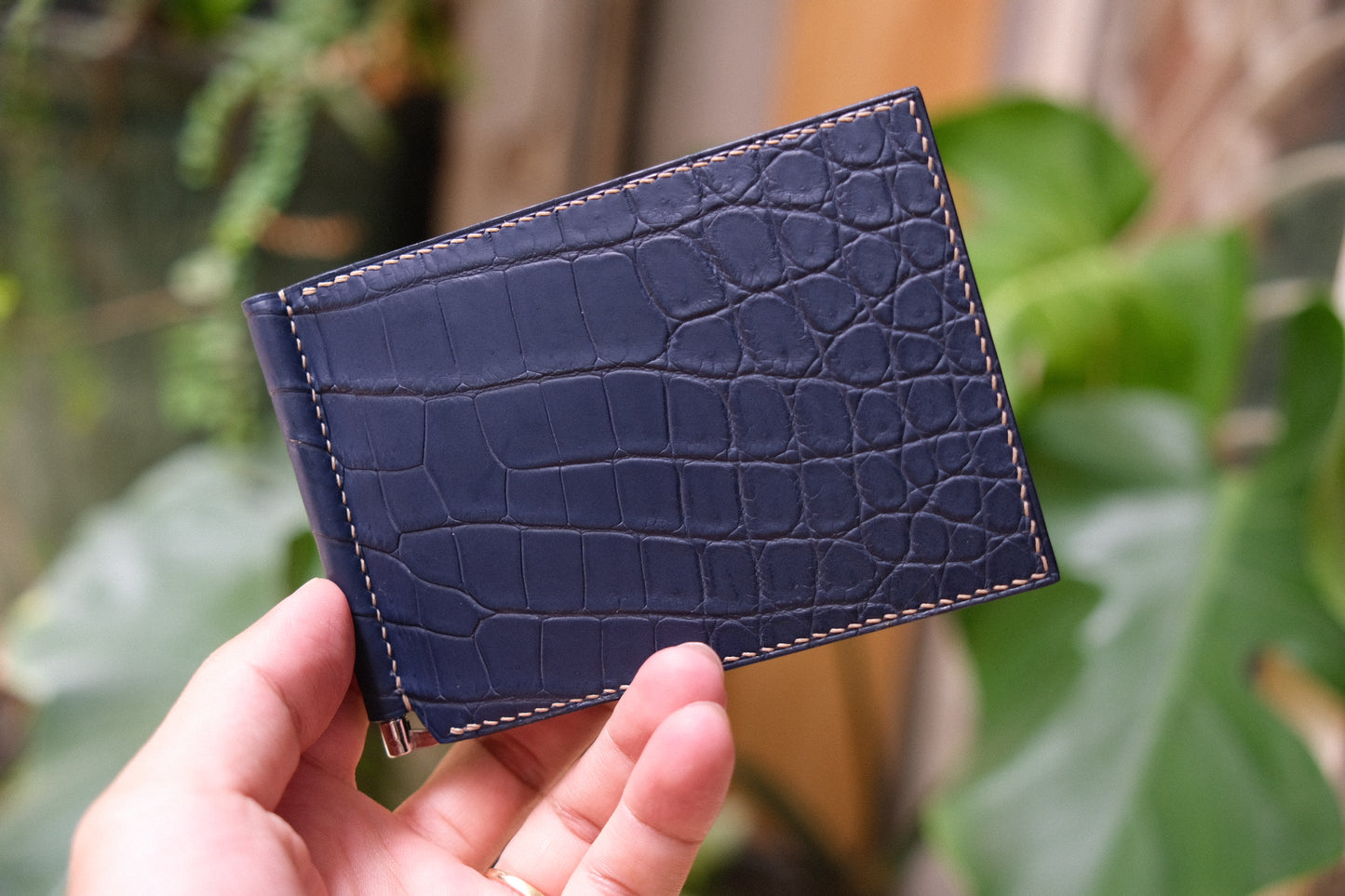 Personalized Navy blue Alligator Leather Money Clip Wallet