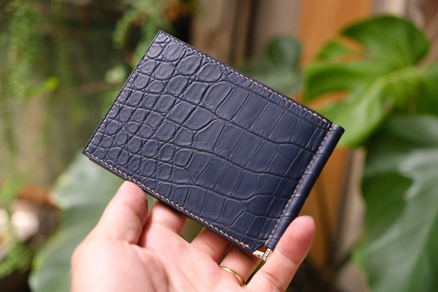 Personalized Navy blue Alligator Leather Money Clip Wallet