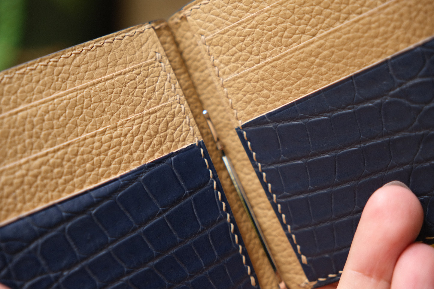 Personalized Navy blue Alligator Leather Money Clip Wallet