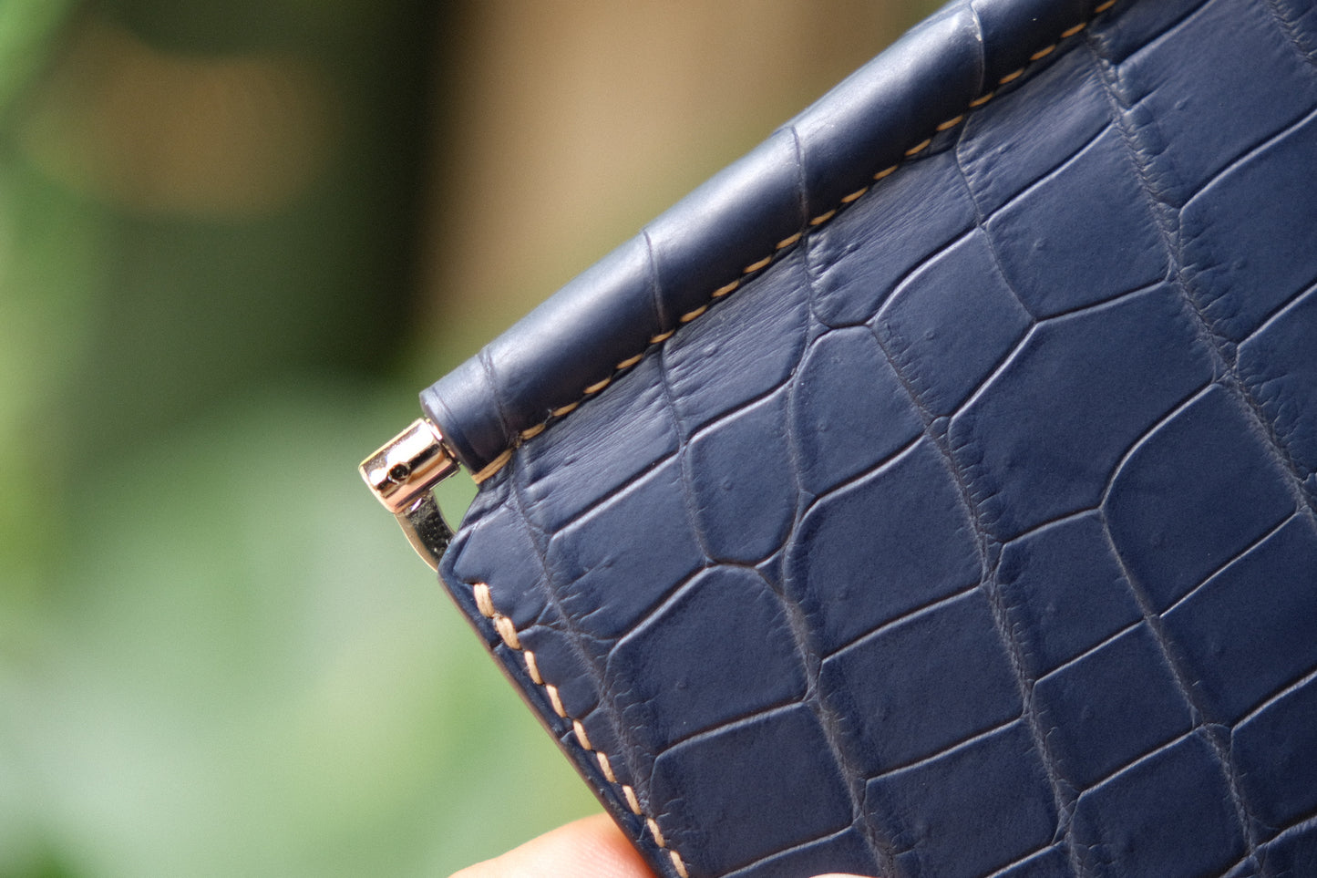 Personalized Navy blue Alligator Leather Money Clip Wallet