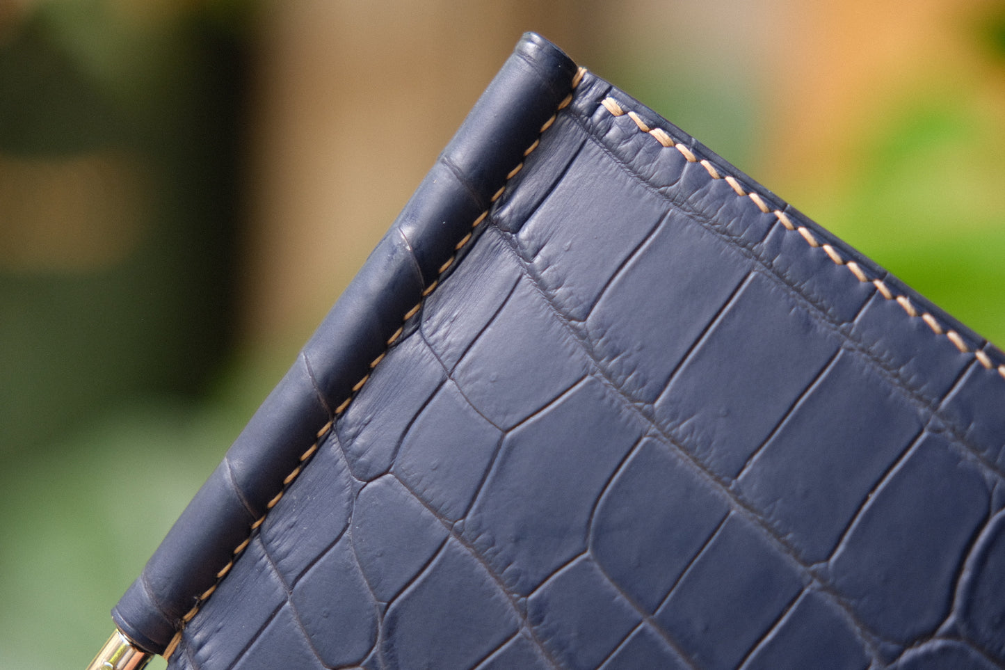 Personalized Navy blue Alligator Leather Money Clip Wallet