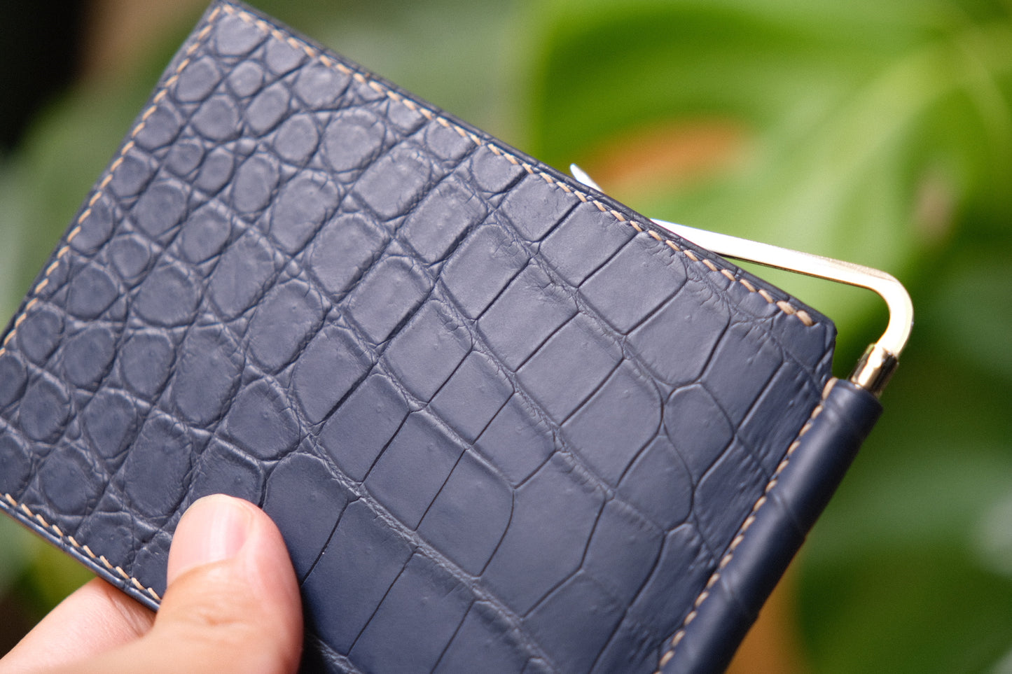 Personalized Navy blue Alligator Leather Money Clip Wallet