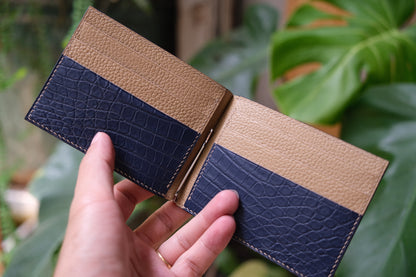 Personalized Navy blue Alligator Leather Money Clip Wallet