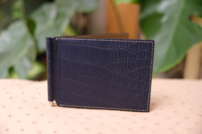 Personalized Navy blue Alligator Leather Money Clip Wallet