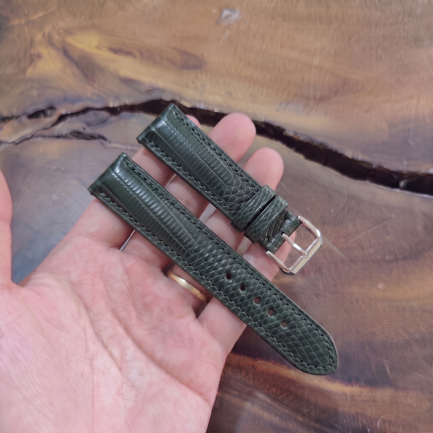 Lizard Watch Strap Handmade | Bespoke Dark Green Watch Band for Men | Leather Strap | Luxury Gift