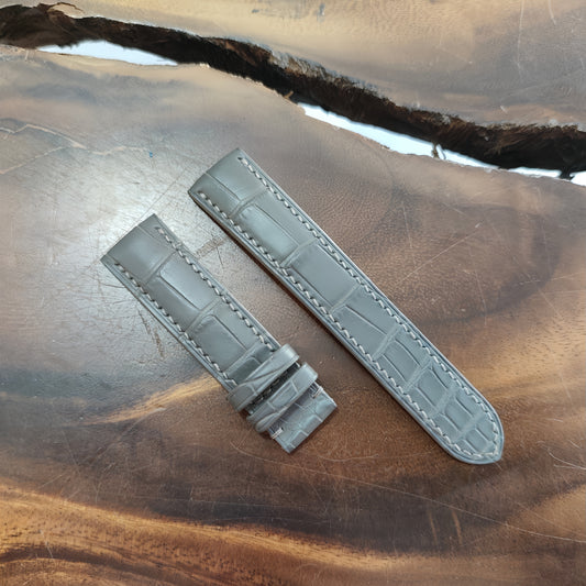 Grey Alligator Leather Watch Strap by Thor Leather Craft - detail view 2