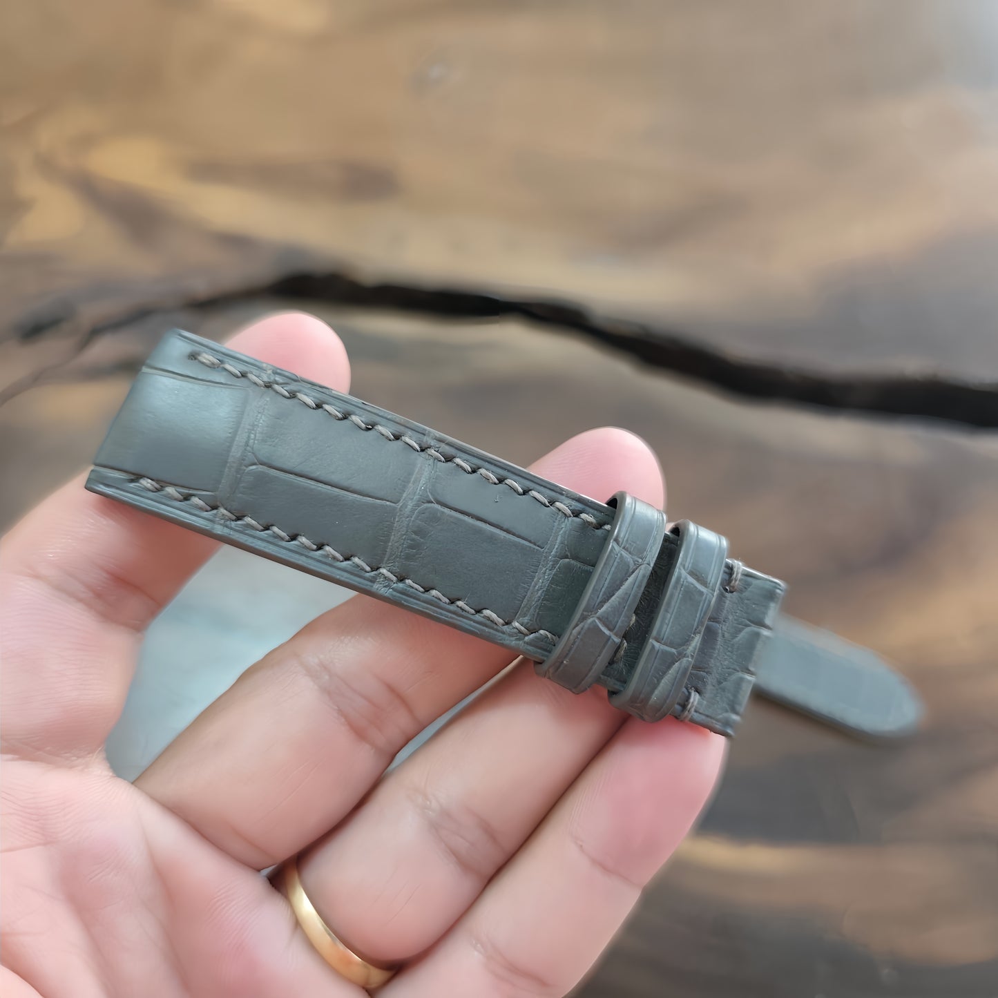 Alligator Watch Strap Handmade | Bespoke Grey Watch Band for Men | Leather Strap | Luxury Gift
