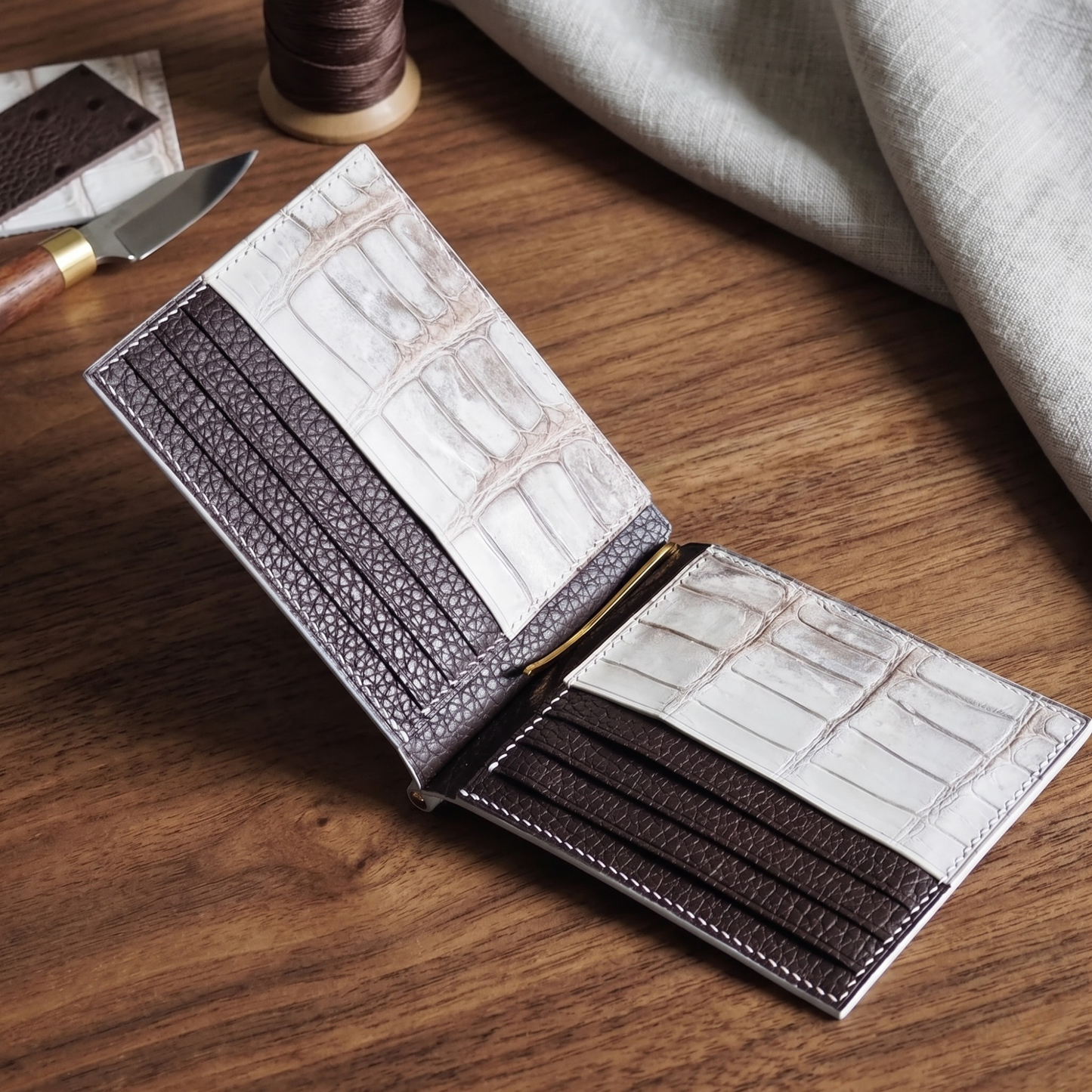 Personalized Himalayan Alligator Leather Money Clip Wallet