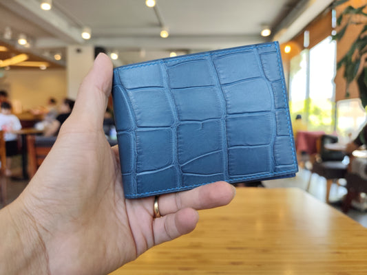 Blue Alligator Wallet, Hand Stitched Leather, Personalized