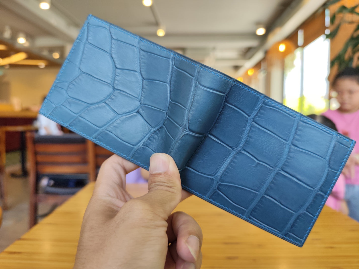 Blue Alligator Wallet, Hand Stitched Leather, Personalized