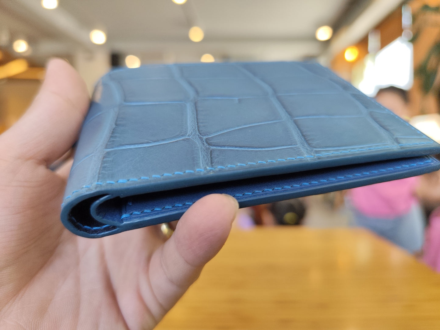 Blue Alligator Wallet, Hand Stitched Leather, Personalized
