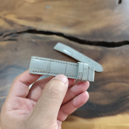 Alligator Watch Strap Handmade | Bespoke Light Grey Watch Band for Men | Leather Strap | Luxury Gift