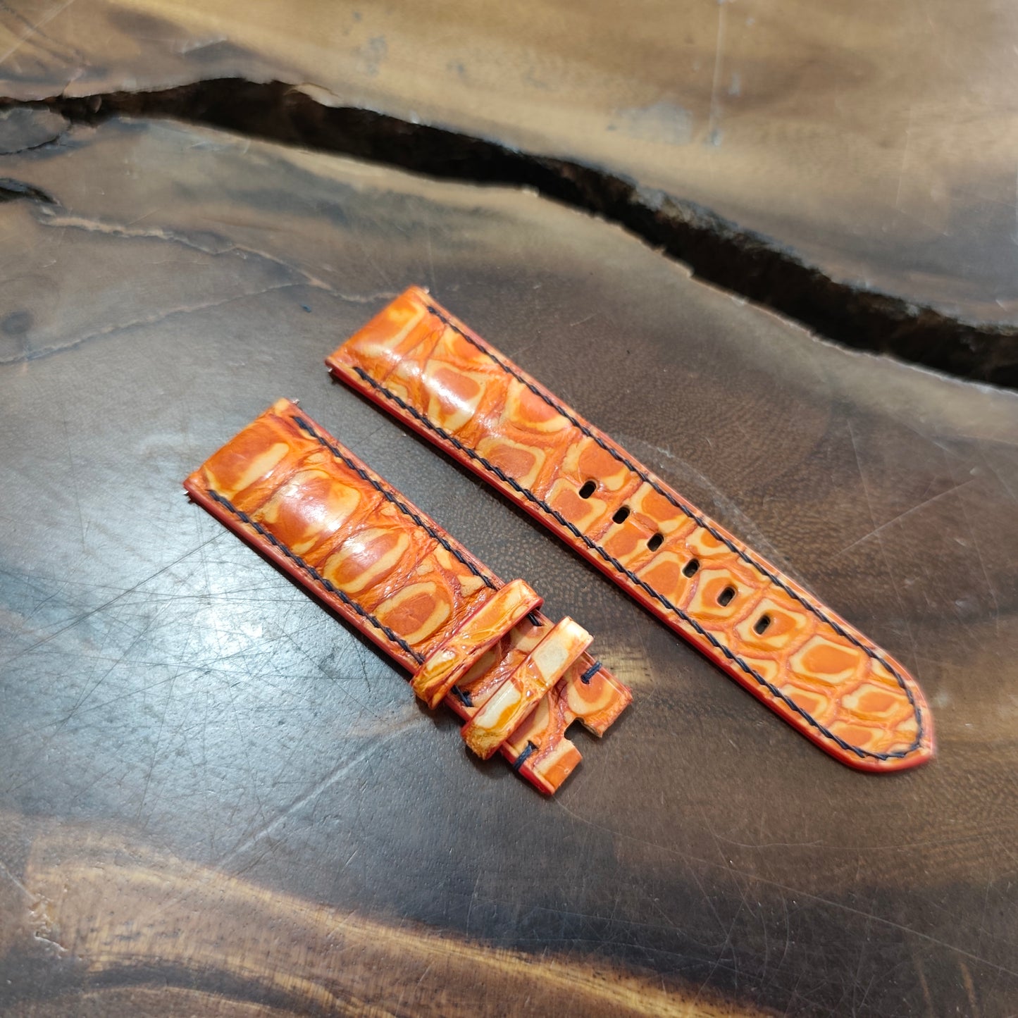 Alligator Panerai Watch Strap Handmade | Bespoke Orange Watch Band for Men | Leather Strap | Luxury Gift