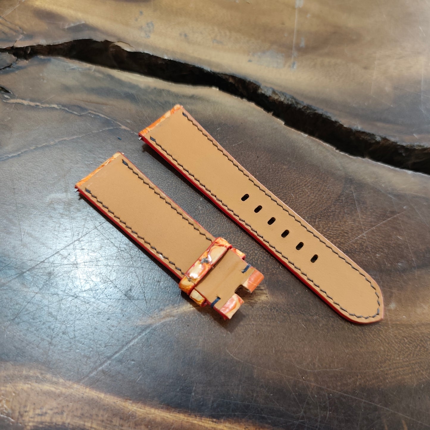 Alligator Panerai Watch Strap Handmade | Bespoke Orange Watch Band for Men | Leather Strap | Luxury Gift