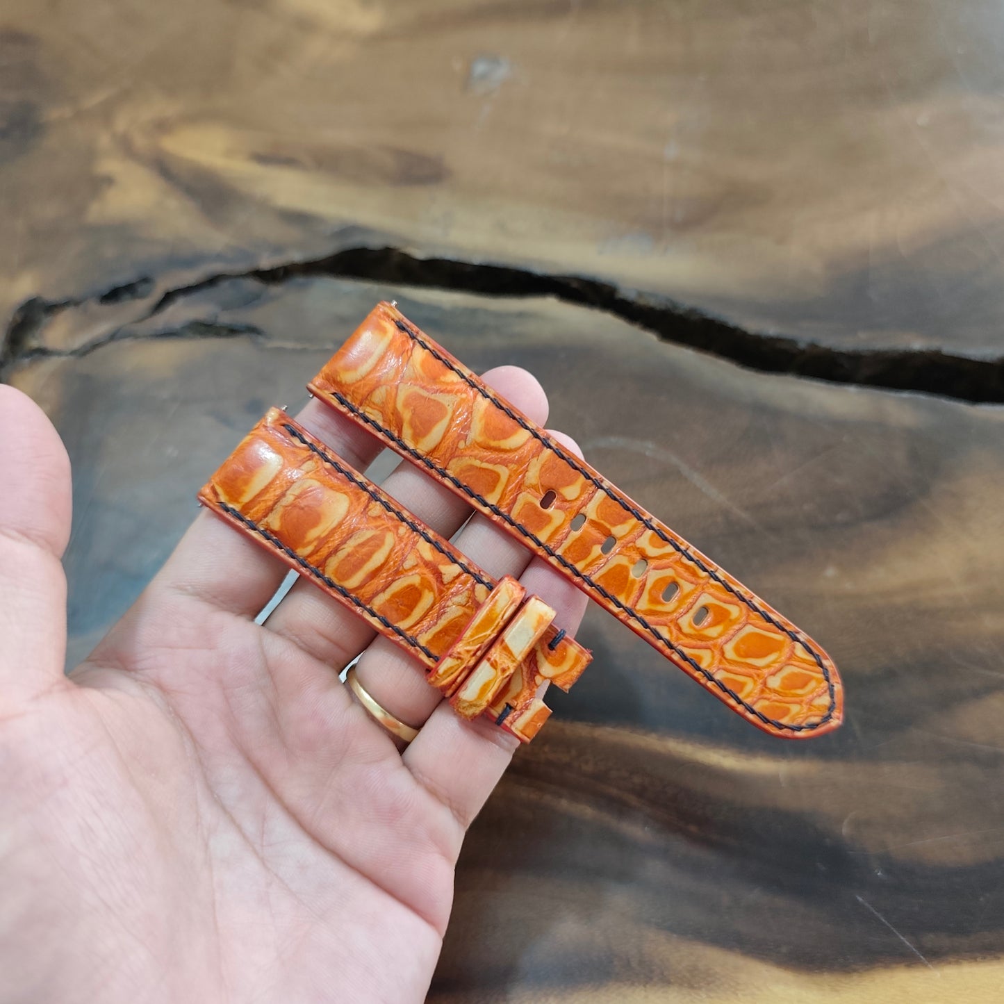 Alligator Panerai Watch Strap Handmade | Bespoke Orange Watch Band for Men | Leather Strap | Luxury Gift