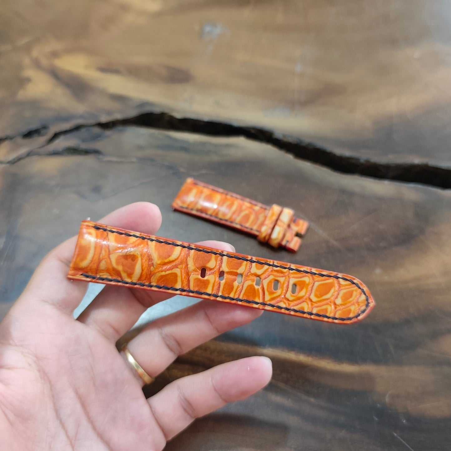 Alligator Panerai Watch Strap Handmade | Bespoke Orange Watch Band for Men | Leather Strap | Luxury Gift