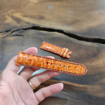 Alligator Panerai Watch Strap Handmade | Bespoke Orange Watch Band for Men | Leather Strap | Luxury Gift