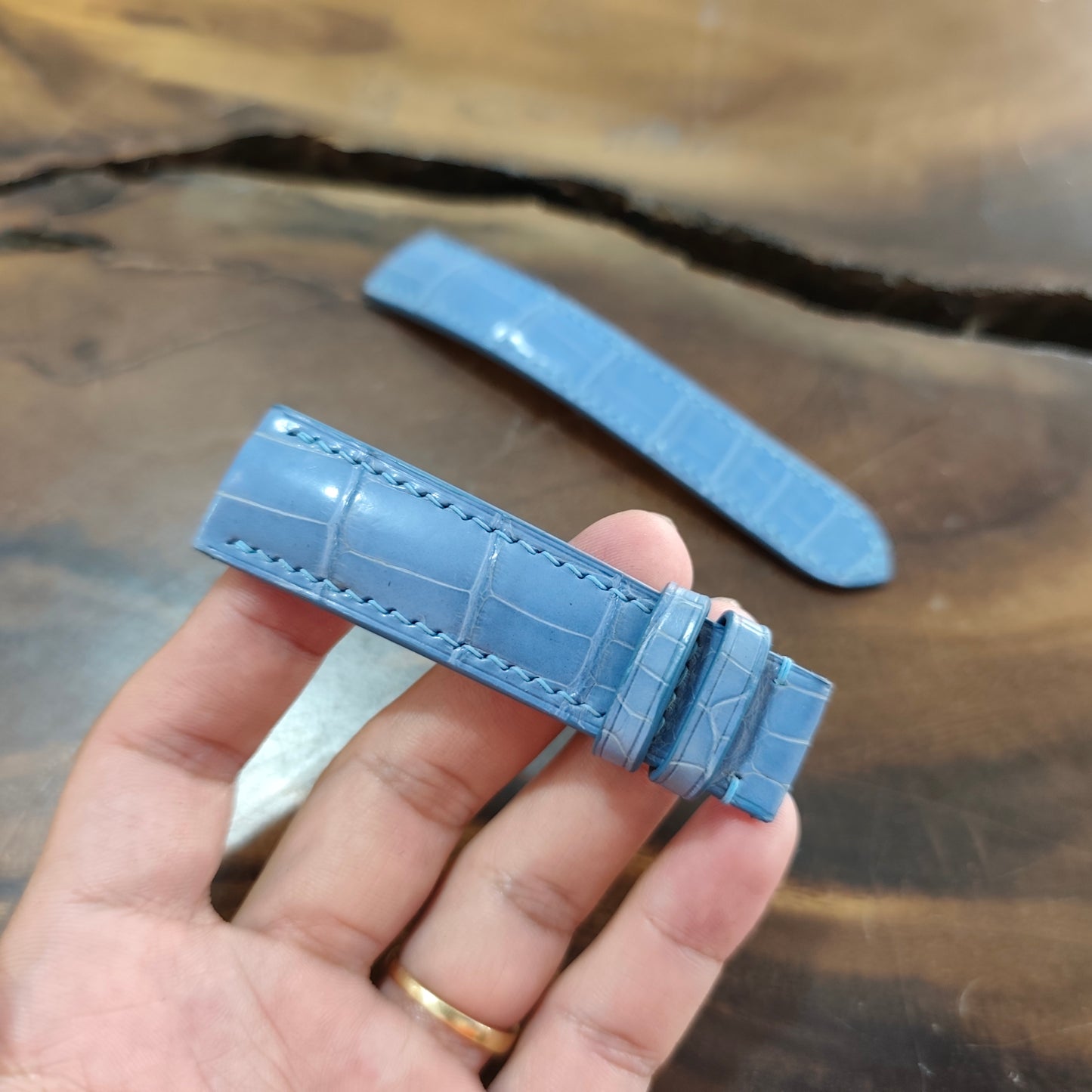 Alligator Watch Strap Handmade | Bespoke Skyblue Watch Band for Men | Leather Strap | Luxury Gift