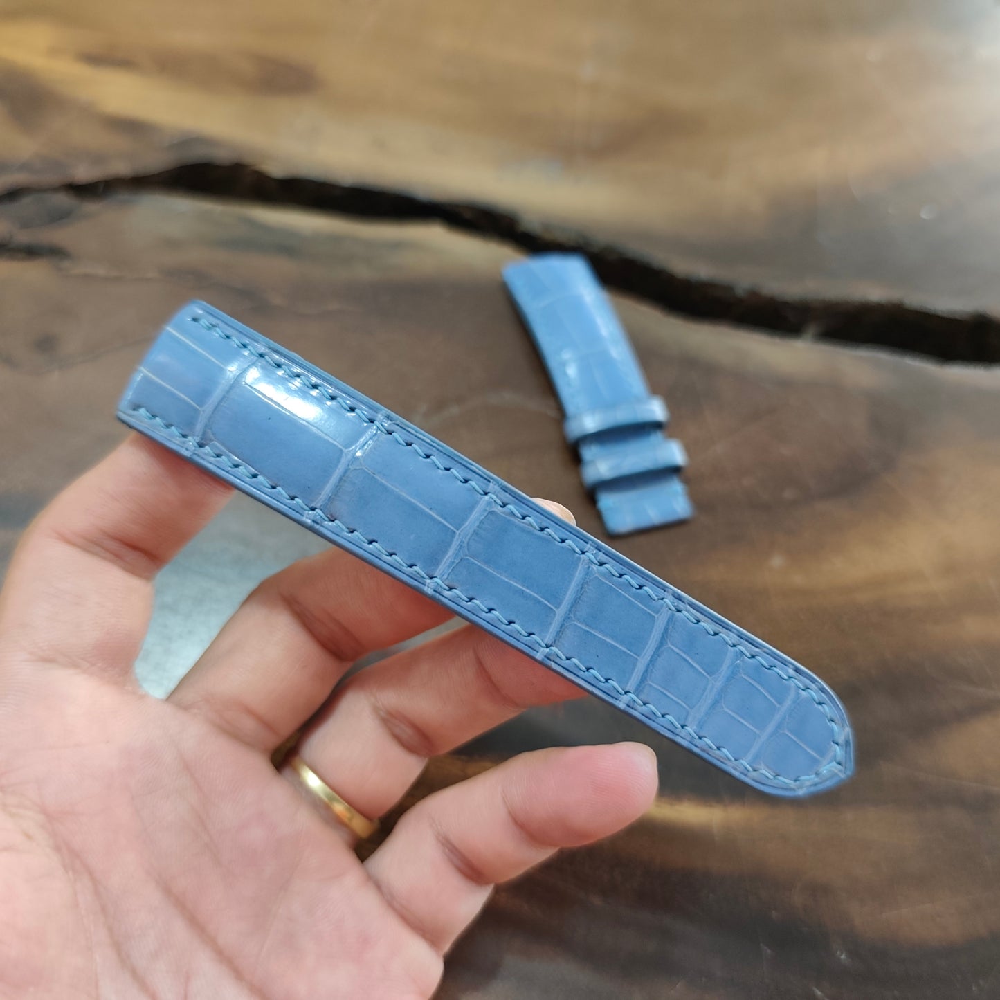 Alligator Watch Strap Handmade | Bespoke Skyblue Watch Band for Men | Leather Strap | Luxury Gift