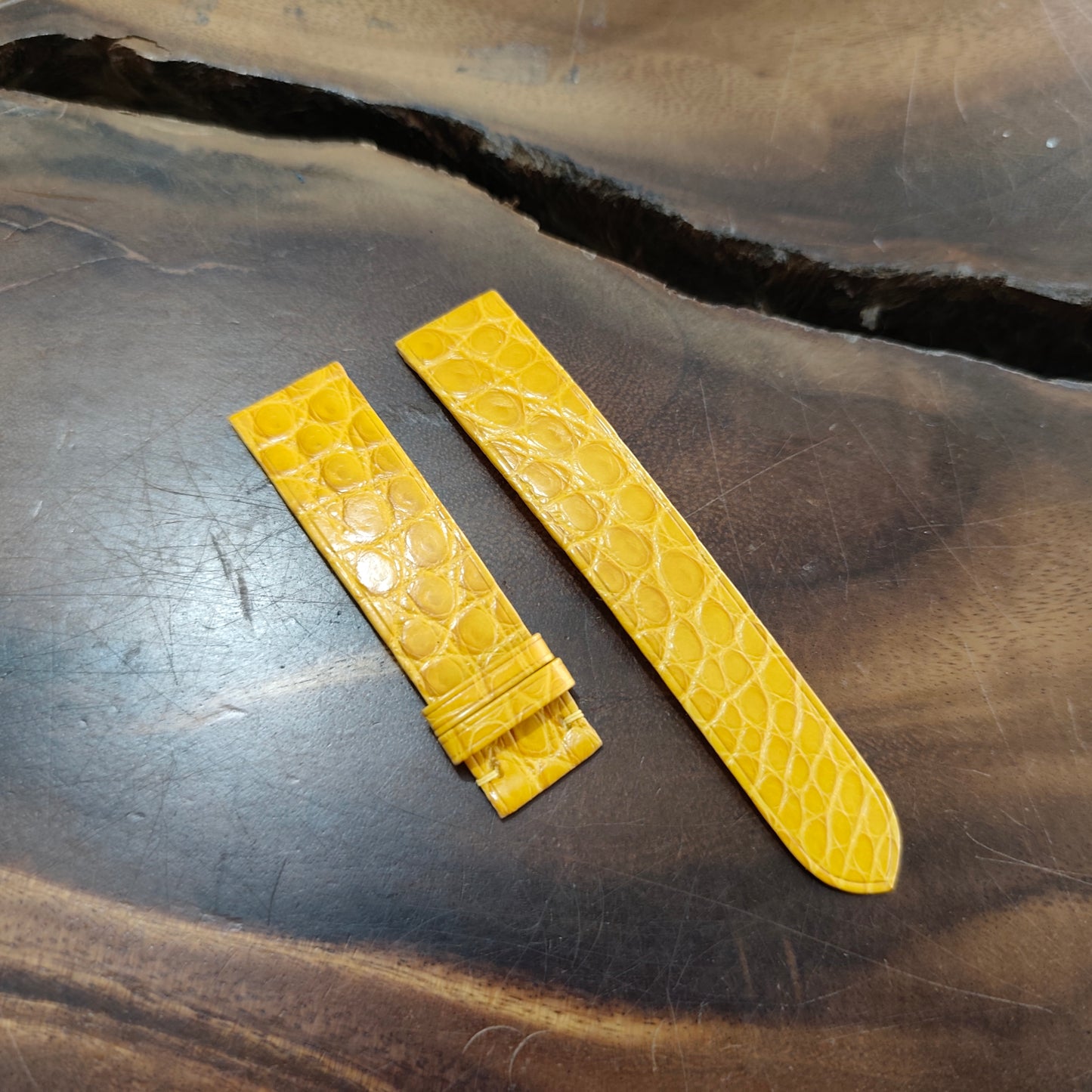 Alligator Watch Strap Handmade | Bespoke Light Yellow Watch Band for Men | Leather Strap | Luxury Gift