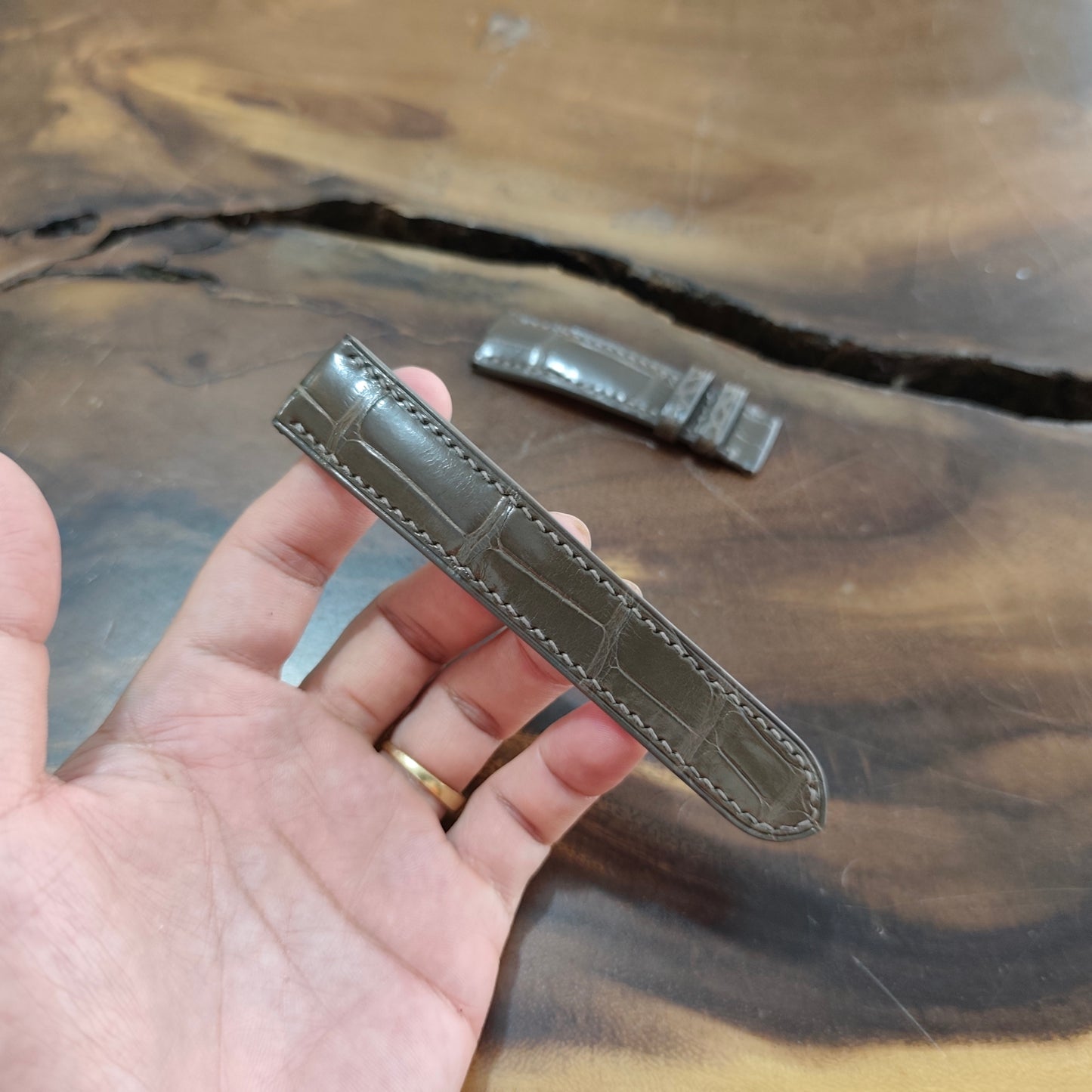 Alligator Watch Strap Handmade | Bespoke Dark Gray Watch Band for Men | Leather Strap | Luxury Gift