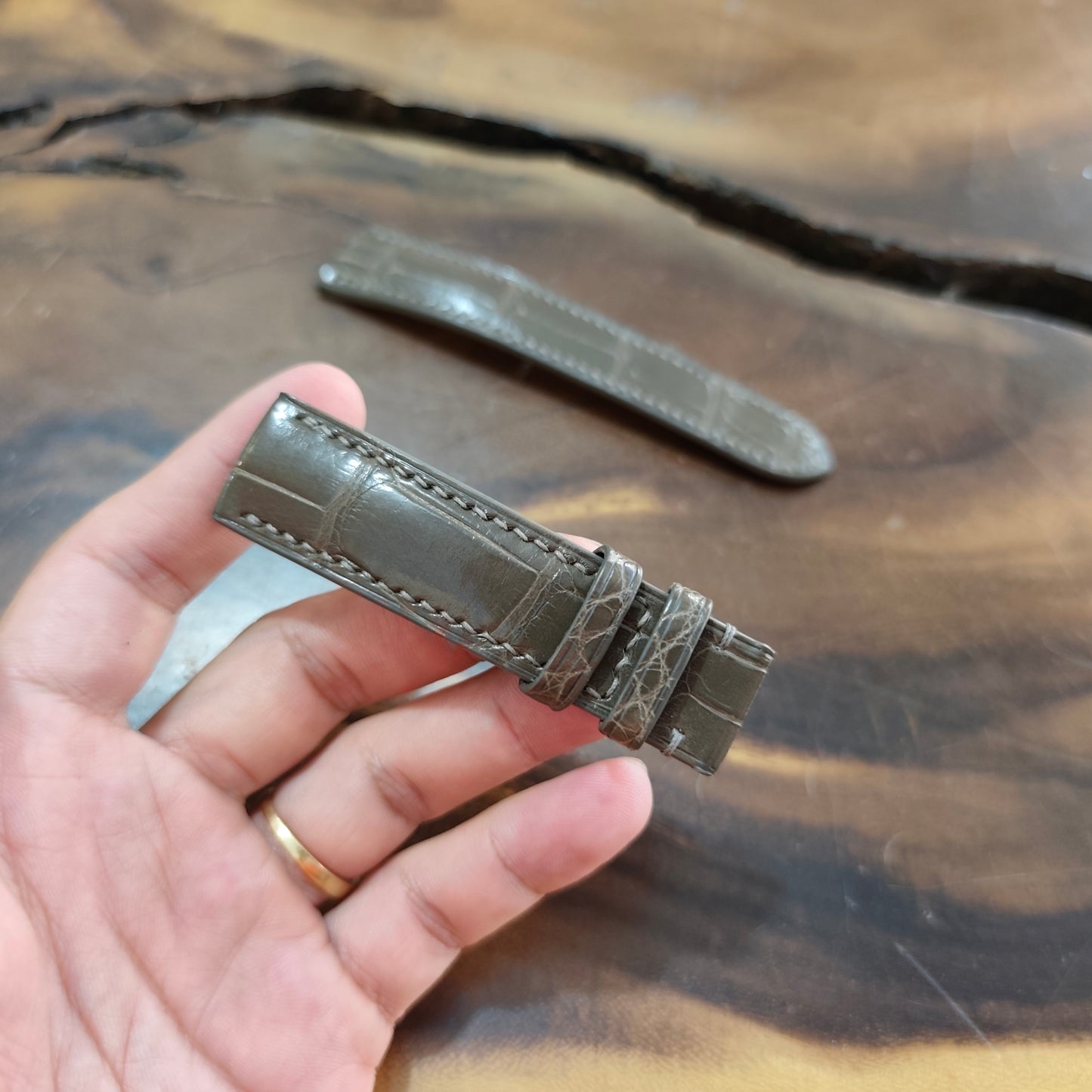 Alligator Watch Strap Handmade | Bespoke Dark Gray Watch Band for Men | Leather Strap | Luxury Gift