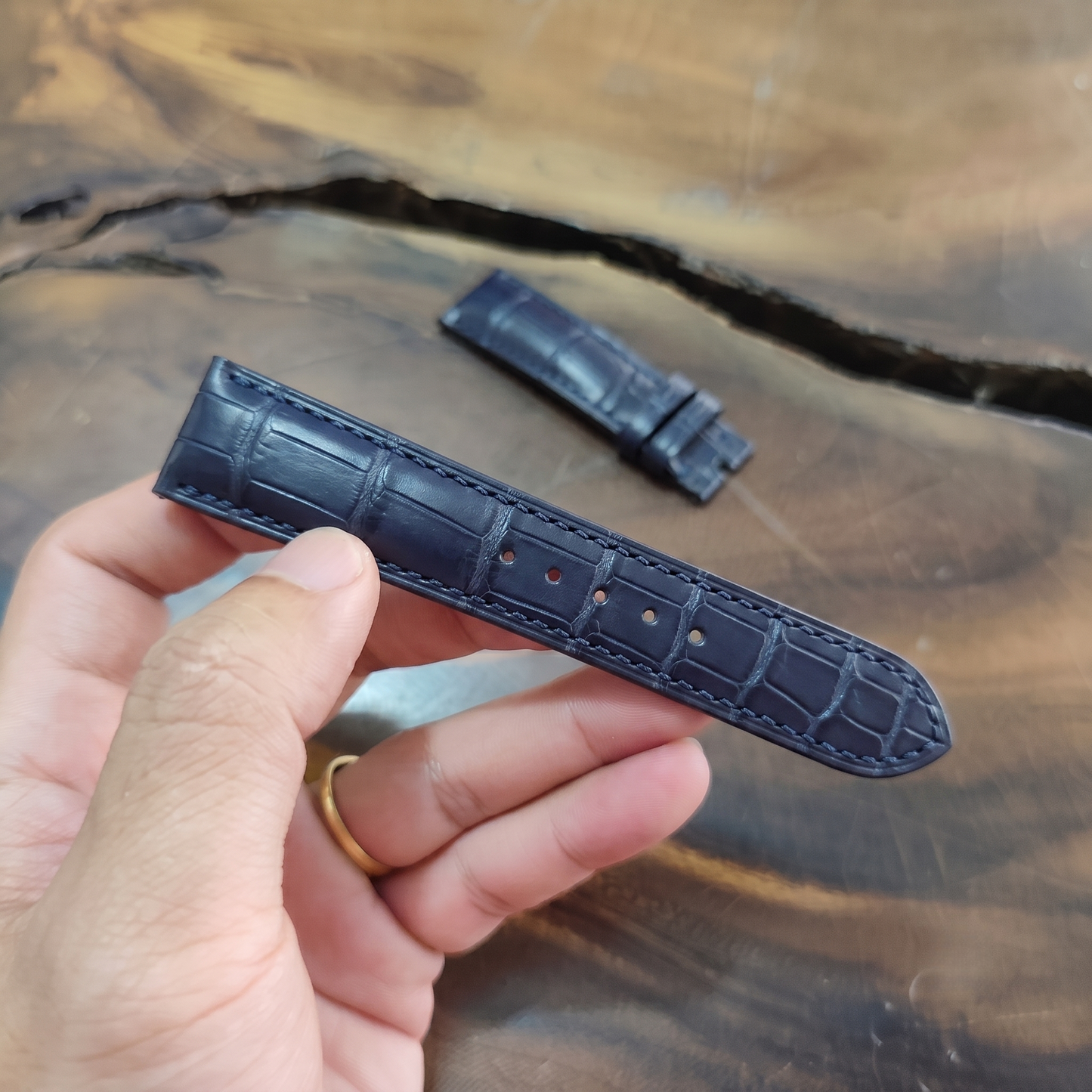 Alligator Watch Strap Handmade | Bespoke Navy Blue Watch Band for Men | Leather Strap | Luxury Gift