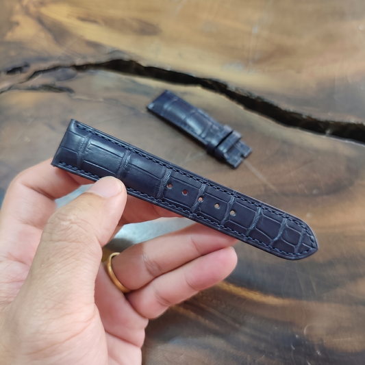 Navy Blue Alligator Leather Watch Strap by Thor Leather Craft - detail view 2