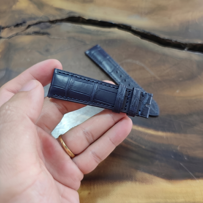 Alligator Watch Strap Handmade | Bespoke Navy Blue Watch Band for Men | Leather Strap | Luxury Gift