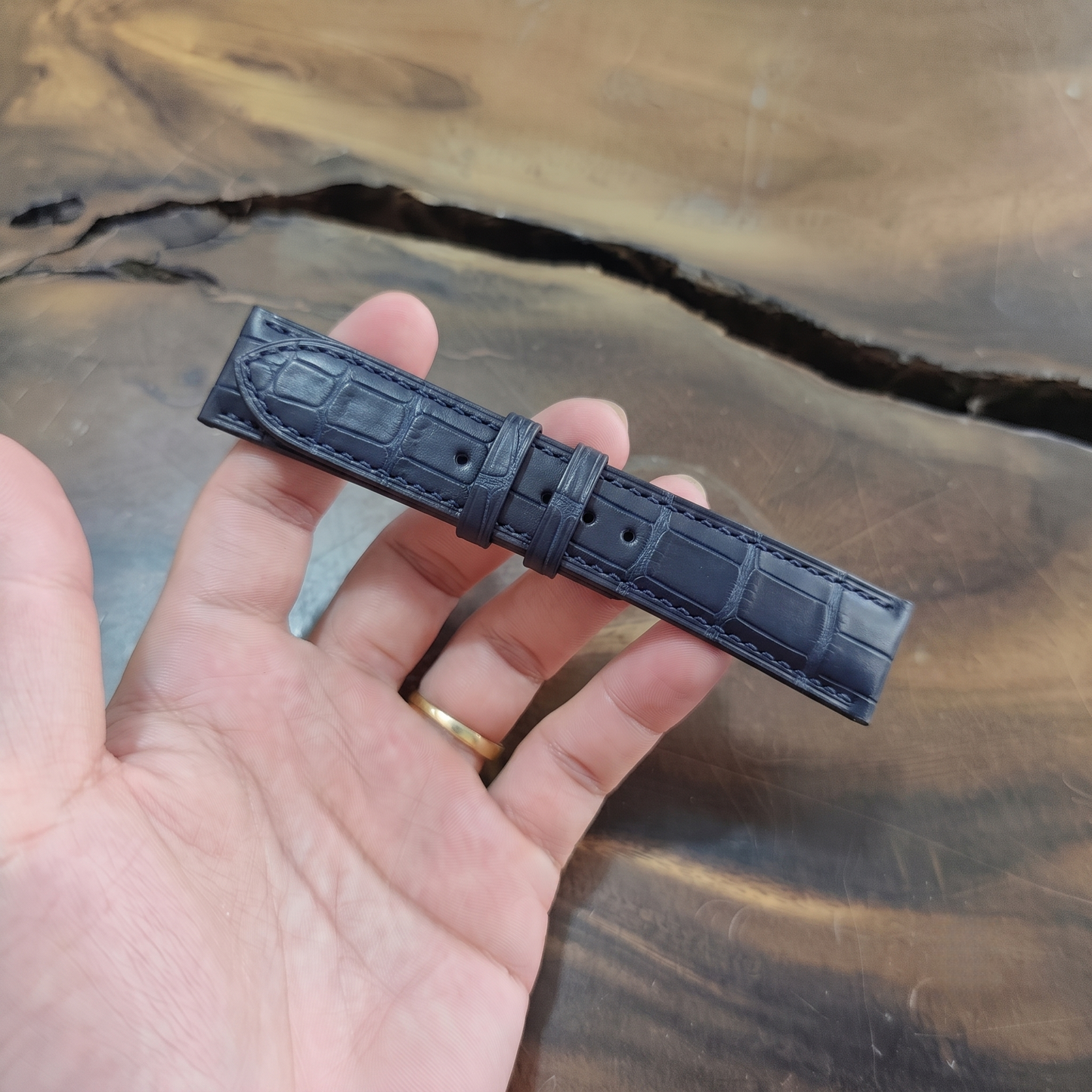 Alligator Watch Strap Handmade | Bespoke Navy Blue Watch Band for Men | Leather Strap | Luxury Gift