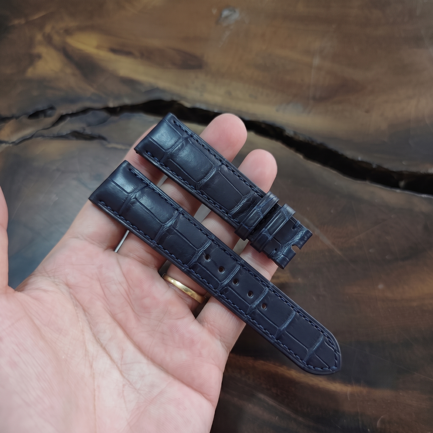 Alligator Watch Strap Handmade | Bespoke Navy Blue Watch Band for Men | Leather Strap | Luxury Gift