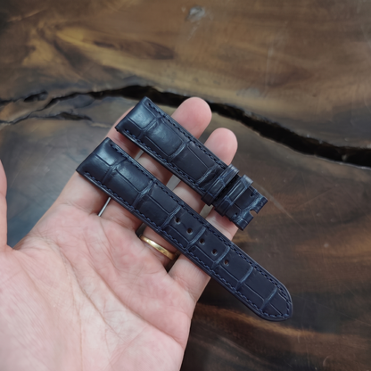Alligator Watch Strap Handmade | Bespoke Navy Blue Watch Band for Men | Leather Strap | Luxury Gift