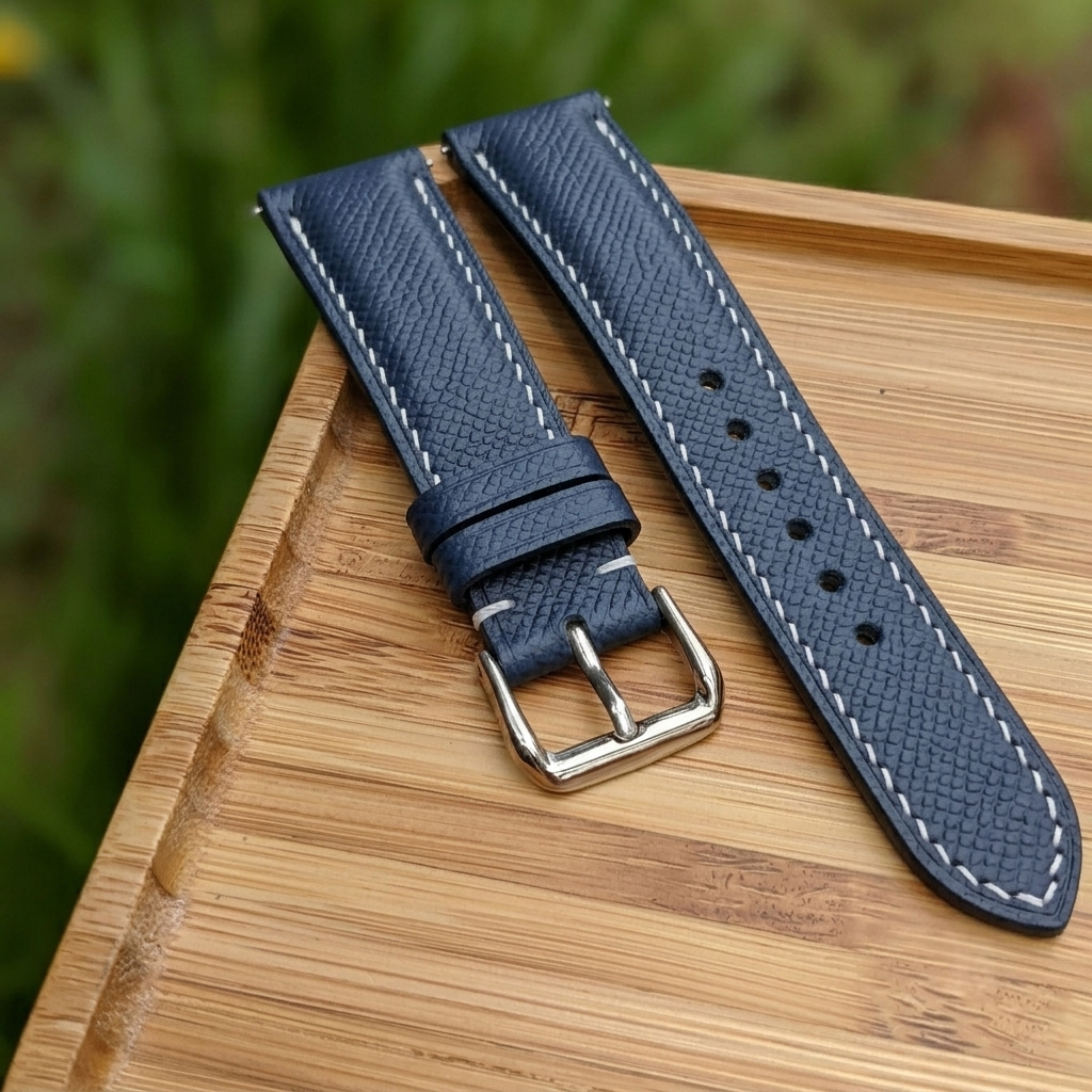 Epsom Watch Strap Handmade | Bespoke Navy Blue Watch Band for Men | Leather Strap | Luxury Gift