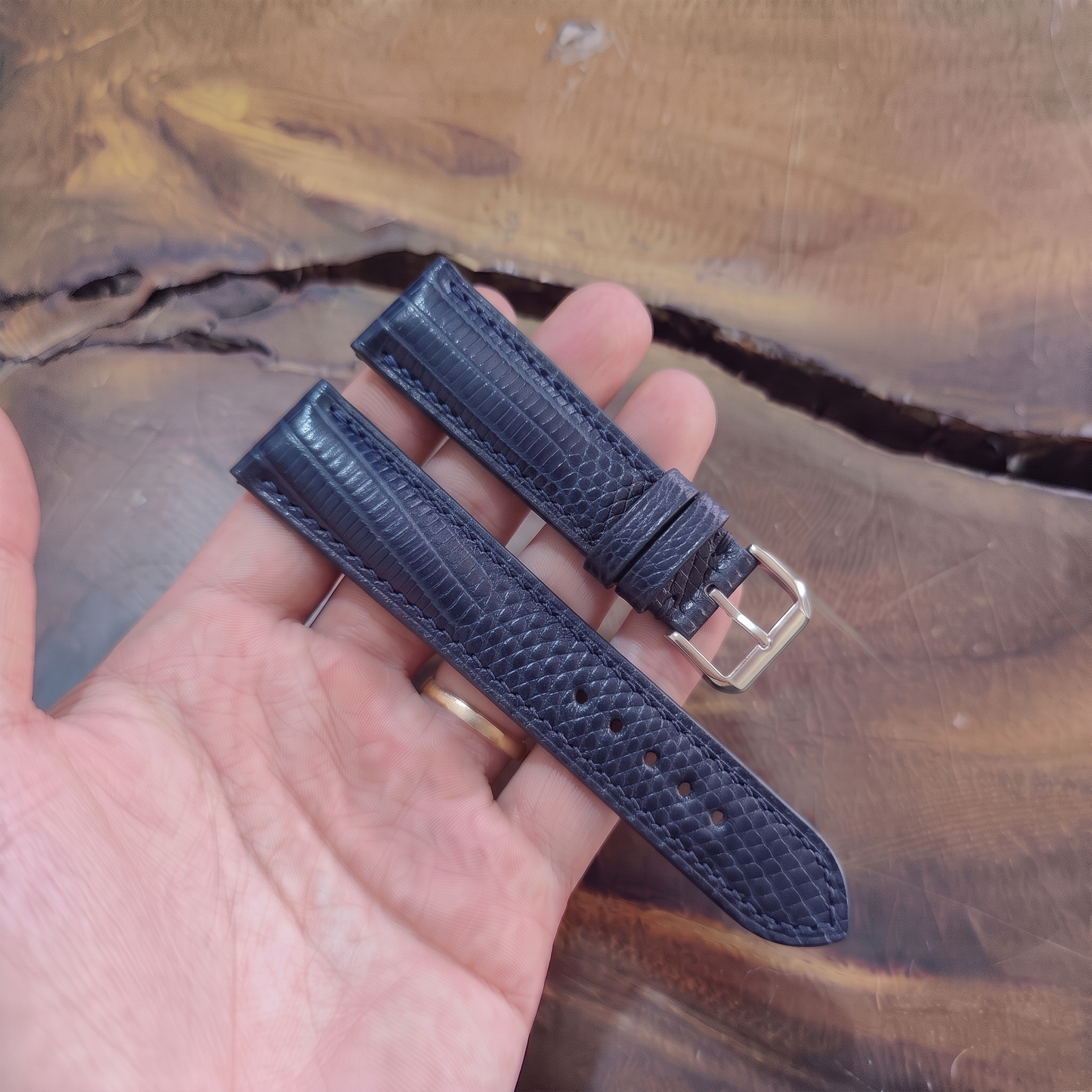 Lizard Watch Strap Handmade | Bespoke Navy Blue Watch Band for Men | Leather Strap | Luxury Gift