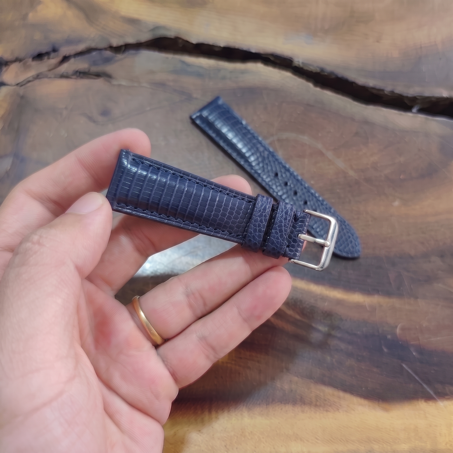 Lizard Watch Strap Handmade | Bespoke Navy Blue Watch Band for Men | Leather Strap | Luxury Gift