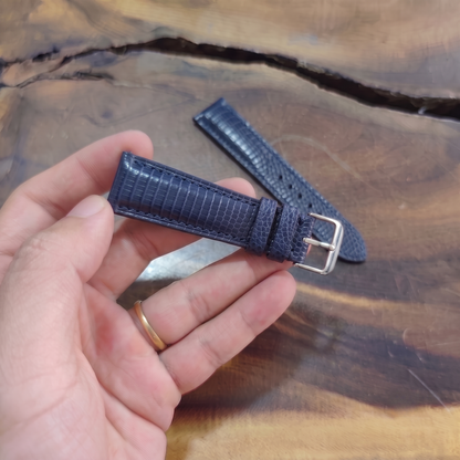Lizard Watch Strap Handmade | Bespoke Navy Blue Watch Band for Men | Leather Strap | Luxury Gift