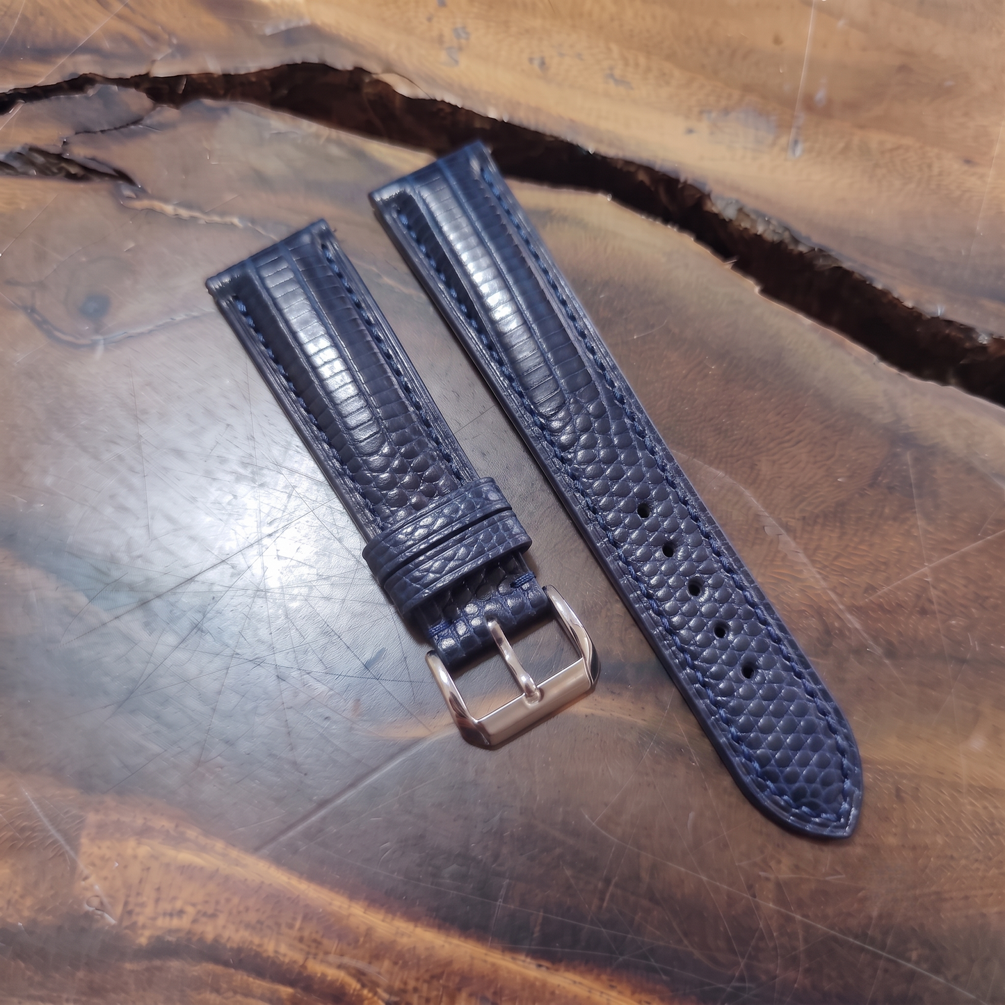 Lizard Watch Strap Handmade | Bespoke Navy Blue Watch Band for Men | Leather Strap | Luxury Gift