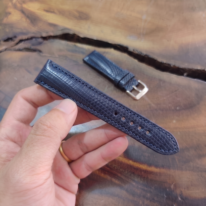 Lizard Watch Strap Handmade | Bespoke Navy Blue Watch Band for Men | Leather Strap | Luxury Gift