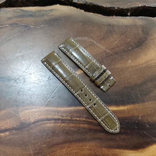 Olive Alligator Leather Watch Strap by Thor Leather Craft - detail view 2