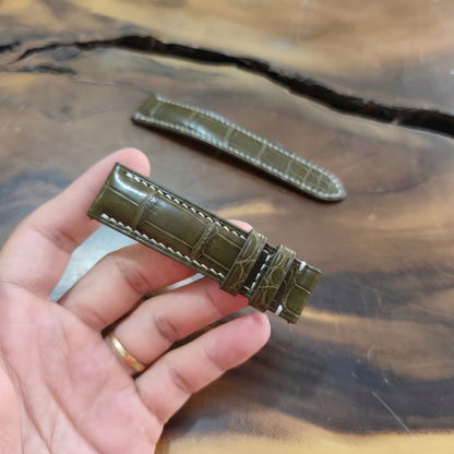 Alligator Watch Strap Handmade | Bespoke Olive Watch Band for Men | Leather Strap | Luxury Gift